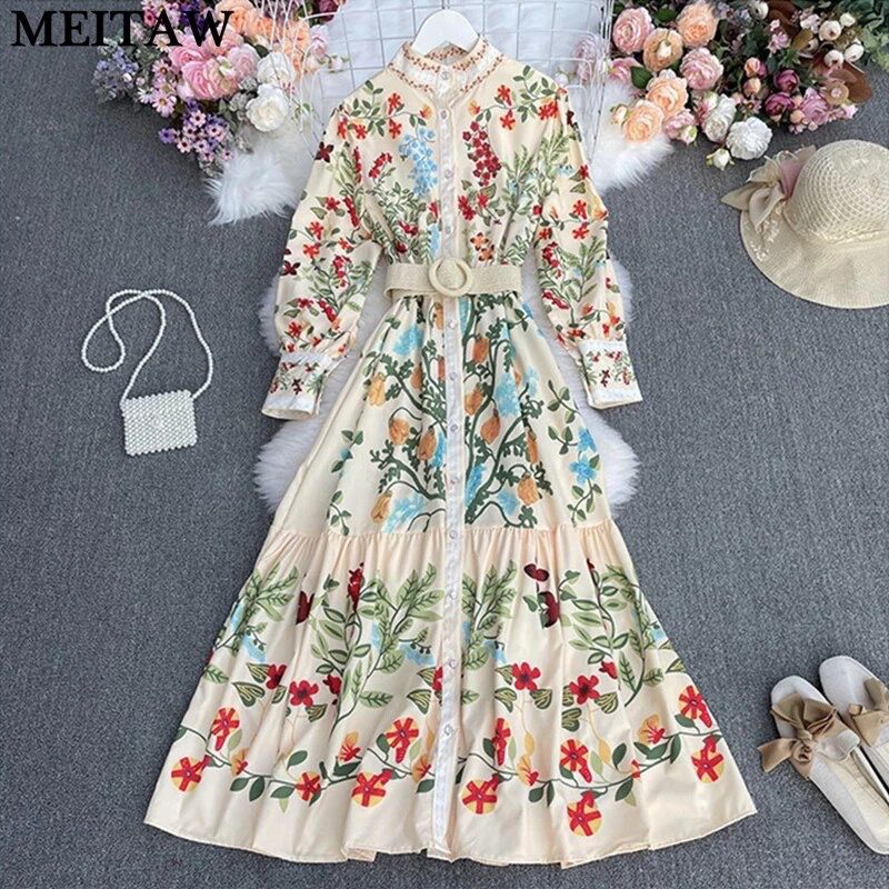 Floral Maxi Dress With Jute Belt