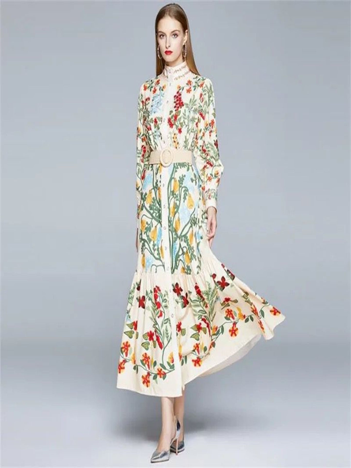 Floral Maxi Dress With Jute Belt